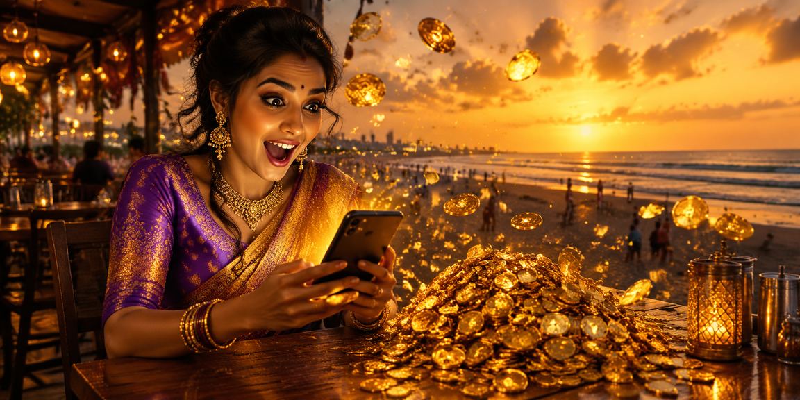 User enjoying mobile cricket betting at Chennai beach area