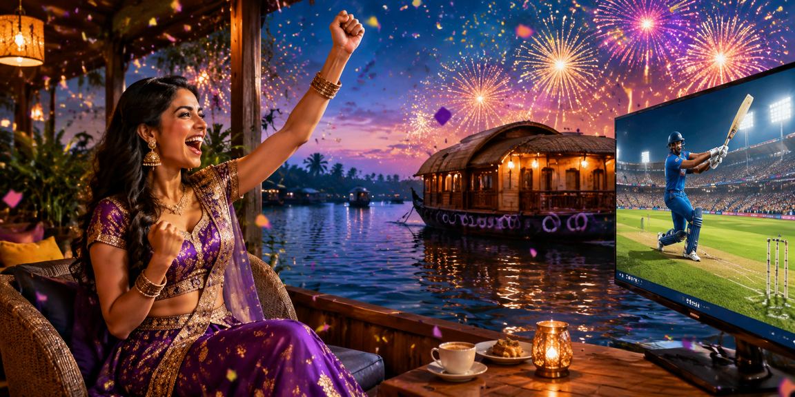 Man enjoying cricket betting from Kerala backwaters location